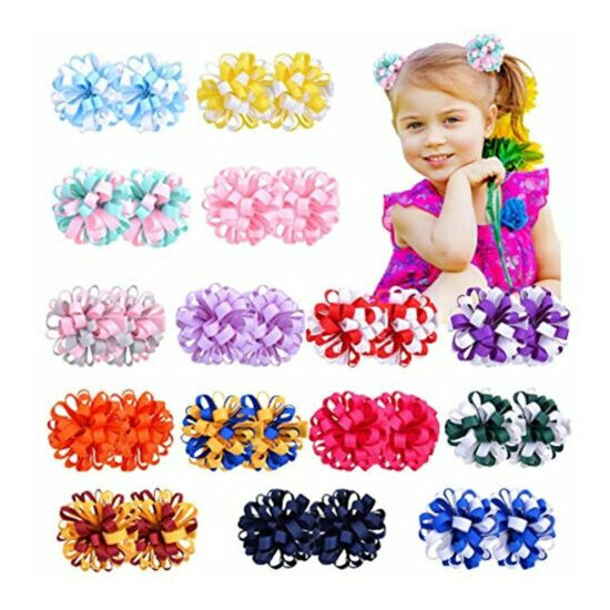 30 Pcs/15 Colors Baby Hair Clips Bows Barrettes 2Inch Grosgrain Ribbon With Kids image {1}