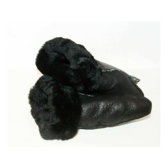 NEW HANDMADE MENS Black REAL SHEARLING SHEEPSKIN MITTENS MITTS GLOVES SIZE XXL image {2}