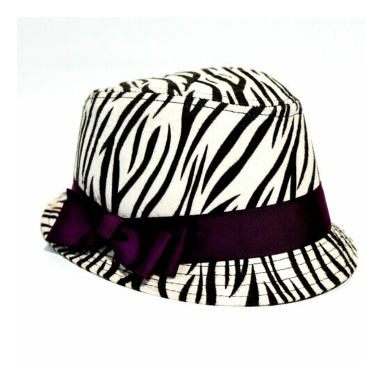 Girl's Fedora Hat Zebra Print Purple Bow by The Children's Place - Size M 7-8 image {1}