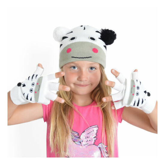 Kids Animal Hat & Mitten Warm Winter Gloves Beanie Set Fun Boys Girls Outdoor  image {4}