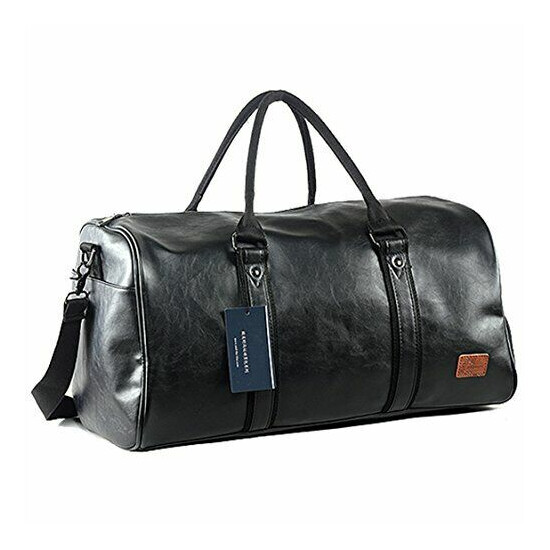 Weekender Oversized Travel Duffel Bag With Shoe Pouch Leather Carry On Bag  image {1}