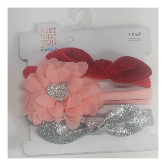Carter's Just One You Baby Girl 3 pk Headband Bows Flower Bows Heart Glitter image {2}