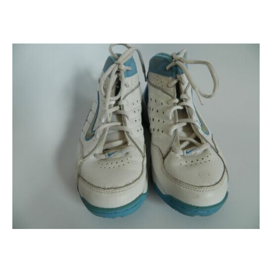 Girls Nike Uptempo High Top Sneakers Size 7Y White\Powder Blue Leather Nikeflex image {1}