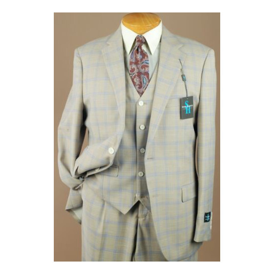 52L STEVE HARVEY 3 Piece Tan Check Suit - 52 Long Men's Suits - S50a image {4}