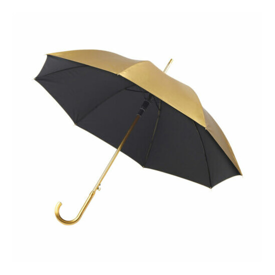 Gold Silver Metallic Automatic Umbrella with Crook Handle Wedding Brolly Walking image {2}