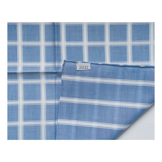 Zilli $100 New Blue White Plaid Cotton Zilli Print Handkerchief Hand Made 16" image {3}