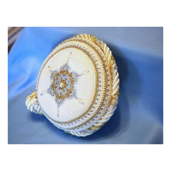 Exquisite Hand Crocheted New Women's Kippa w/Pearl & Rhinestone Accents image {2}