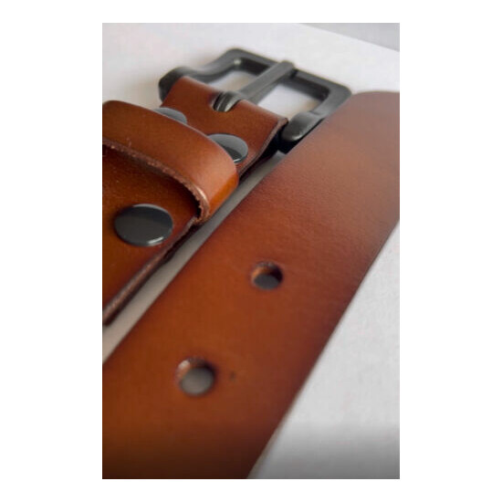 BeepFree® Brown 1-3/8" Italian Leather Belt | Airport Friendly | 100% Metal Free image {2}