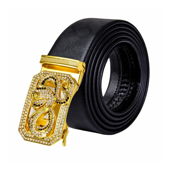 USA Men Gold Crystal Snake Adjustable Ratchet Buckle Leather Belt Waistband image {1}