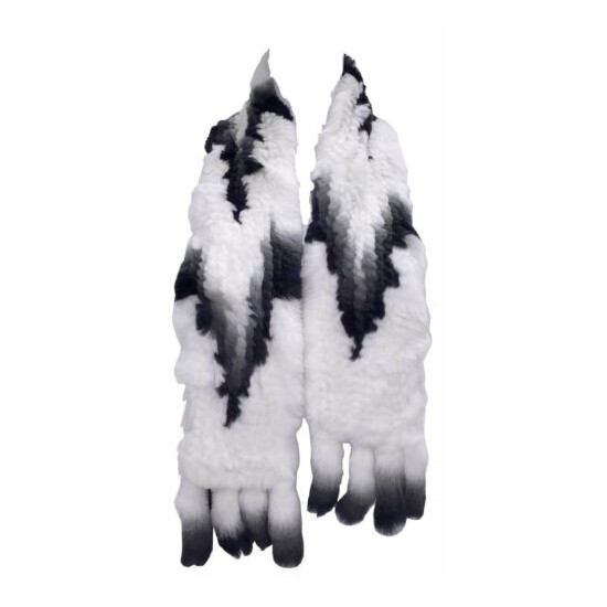Northstar Women's Knitted Rex Rabbit Scarf With Tassels, White/Grey/Black. SC-03 image {1}