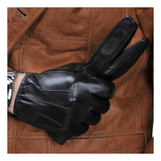 man's new real leather short black gloves on discount image {1}