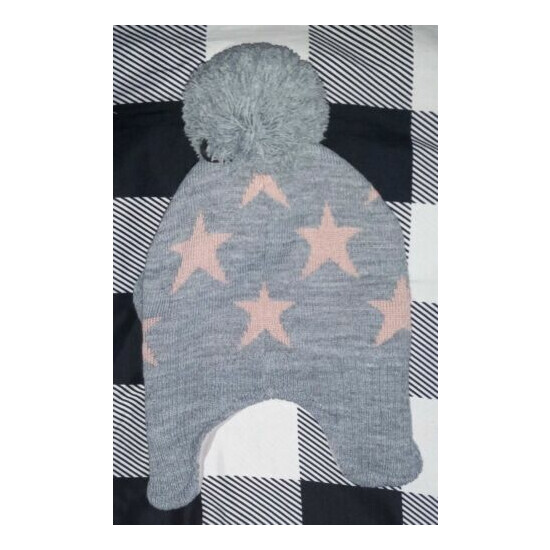 NEW- Girls (4-8 yr) Knitted Multi-Color Mittens and Winter Ski Hat set image {2}