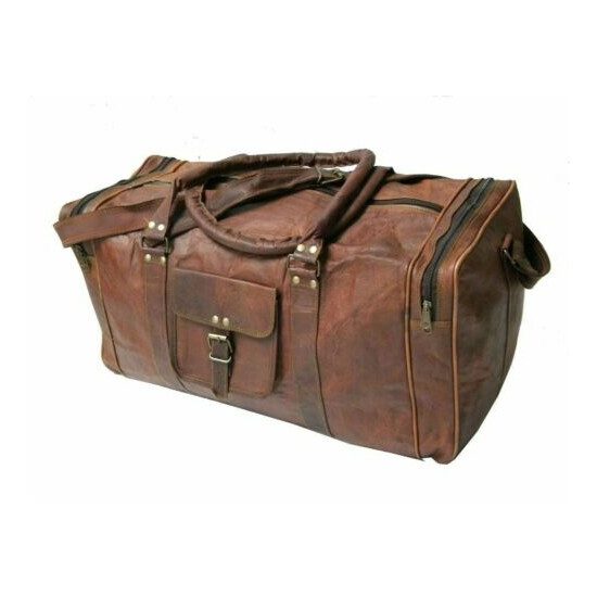 Men's Large Leather Vintage Brown Duffle Luggage Weekend Gym Carry on Travel Bag Thumb {1}