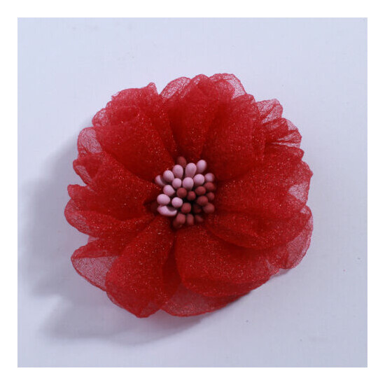 20PCS 5.5CM Fashion Tulle Silk Hair Fabric Flower With Match Stick Center  image {4}