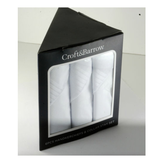 Croft & Barrow Soft Touch 6 Handkerchiefs & 4 Collar Stay Boxed Gift Set NIB image {4}