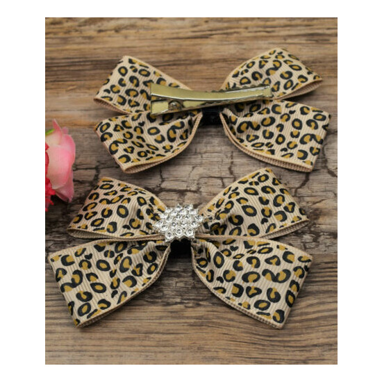 one piece Girls Handmade stunning Hair Bow with Alligator Clip Ribbon leopard image {2}