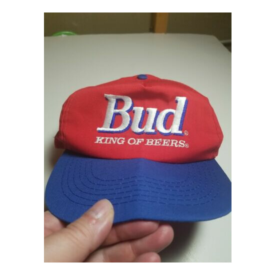 VINTAGE Budweiser Hat Cap Snap Back Red Blue Beer Bud Lite Mens 90s image {2}