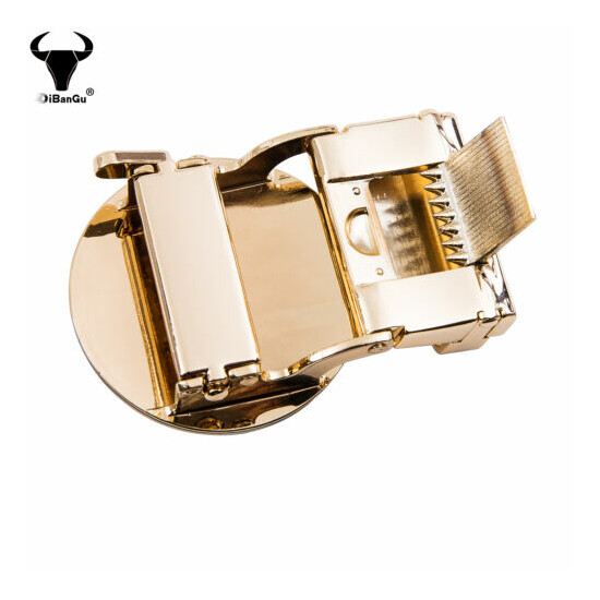 USA DiBanGu Men's Gold Tiger Adjustable Ratchet Buckle Leather Belt Waistband Thumb {3}