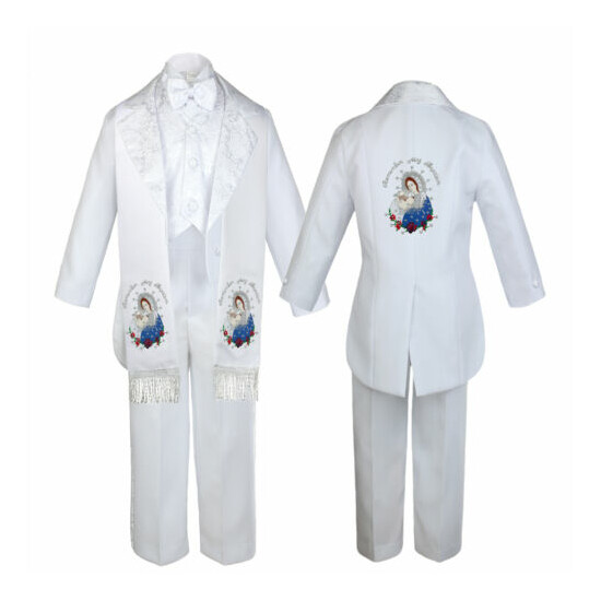 Boy Baby Baptism White Tail Tuxedo Color Embroidery Mary Maria Pope Stole Sm-7 image {5}