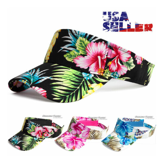 Sun Visor Cap Hawaii Tropical Floral Hat Adjustable Sports Golf Beach Men Women image {1}