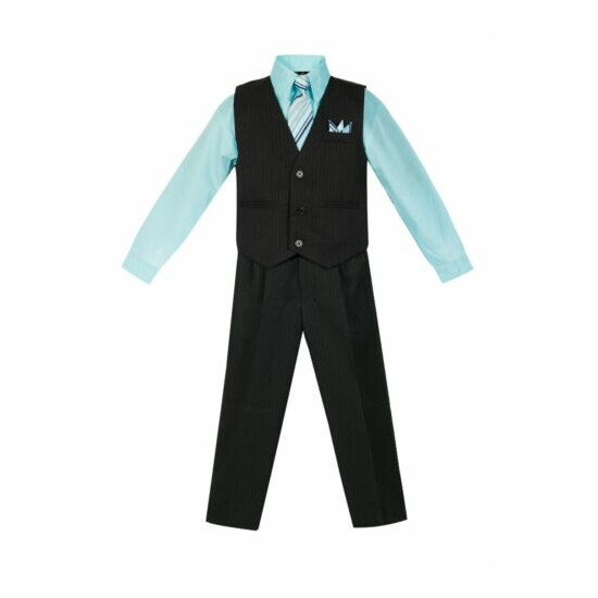 Formal Wedding Boy's PINSTRIPED Vest, Pant Set 5-Piece with Tie, Hanky, Shirt  image {7}
