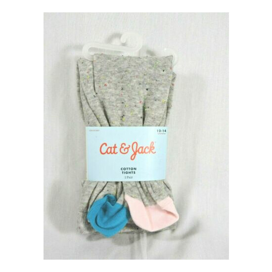Girls' Cat & Jack Rainbow Fleck Cotton Tights Gray Size 12-14 NEW In Package image {1}