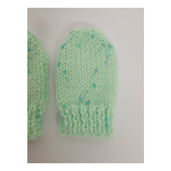 Hand Knitted Baby Mittens Twinkle Print Sparkly Mint Green 0-3 months  image {5}