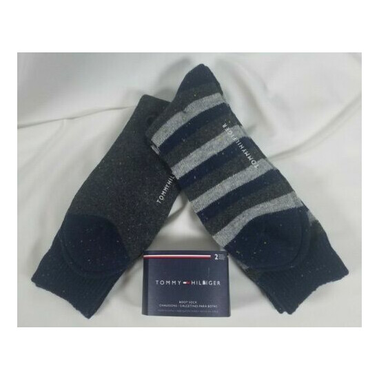 Tommy Hilfiger 2 Pair Boot Socks, Wool Blend Gray & Navy Fits Shoe Size 7-12 image {2}