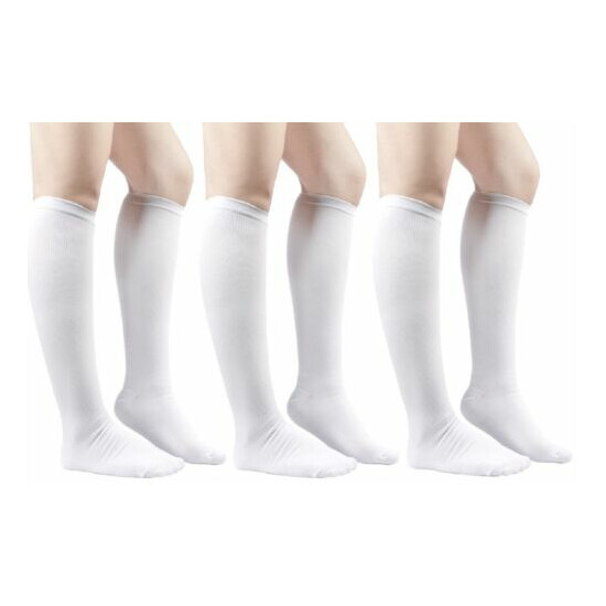 Compression Socks Calf Foot Knee Pain Relief Support Stockings White L/XL 3 Pair image {1}