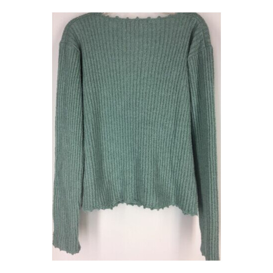 Girl's 7/8 KC PARKER Sweater Cardigan SAGE GREEN V Neck Ribbed Lightweight image {3}
