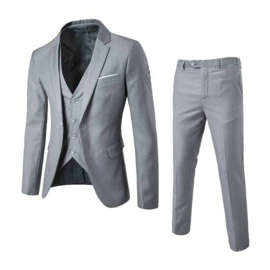 Mens 3-Piece Suit Notched Lapel One Button Slim Fit Formal Jacket Vest Pants Set image {4}