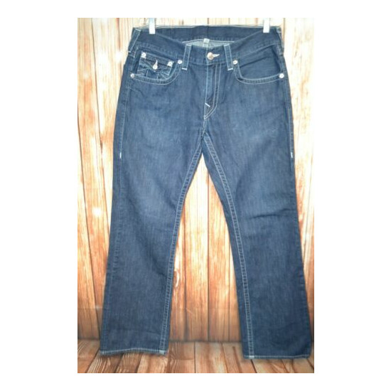 True Religion Men's Bootcut Pocket Flaps Dark Blue Denim Jeans Sz 33x33 image {4}