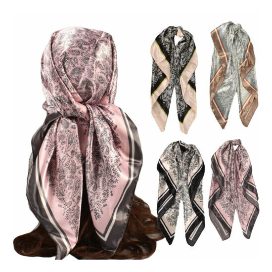 Square Silk Scarves Women 90*90cm Hijab Scarf Muslim Chiffon Shawls Hair Wrap US image {3}
