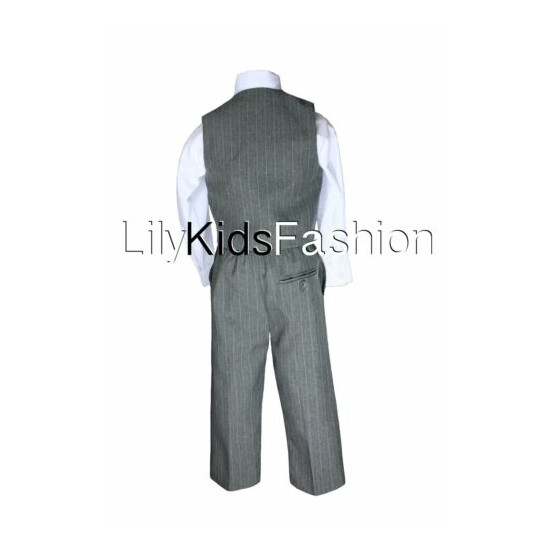 Baby Toddler Boy 4 PC Gray Khaki Vest Set Pinstripe Formal Wedding Tuxedo Suit  image {4}