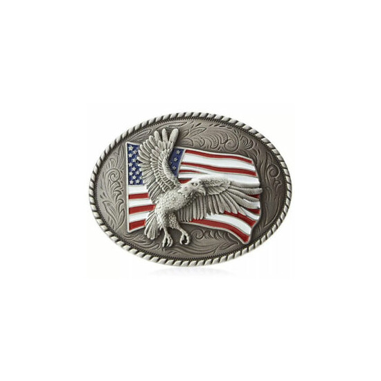 Nocona Western Mens Belt Buckle Bald Eagle American Flag Silver 37936 image {1}