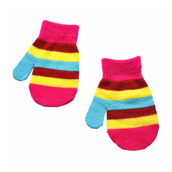 Infant Baby Girls Boys Winter Warm Gloves Rainbow Print Knitted Mittens 1-5 Year image {3}
