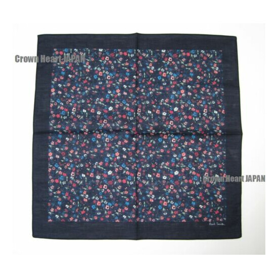 New Paul Smith 'Music Floral' Print Handkerchief Cotton Japan-Made DarkNavy 45cm image {3}