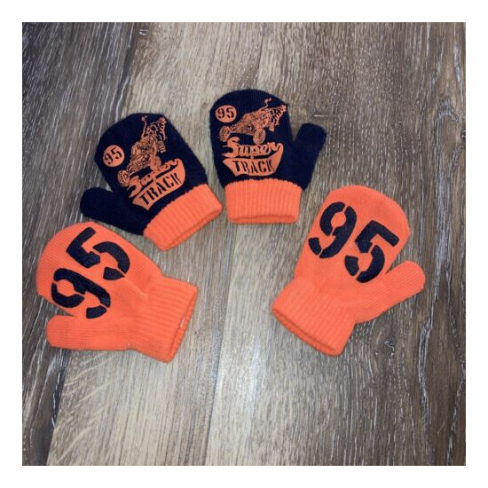 Lot 2 Toddler Boy 1-3 years Gloves Mittens #95 Super Truck - Orange & Navy  image {1}