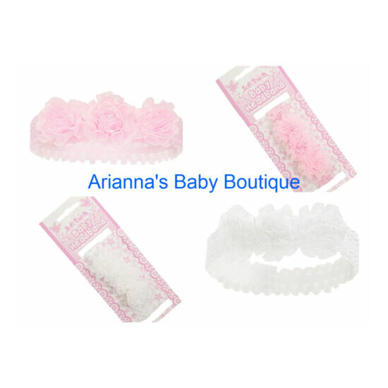 Baby Girls Soft Touch Lace Headband with 3 flowers 0-6 month PINK WHITE  image {1}