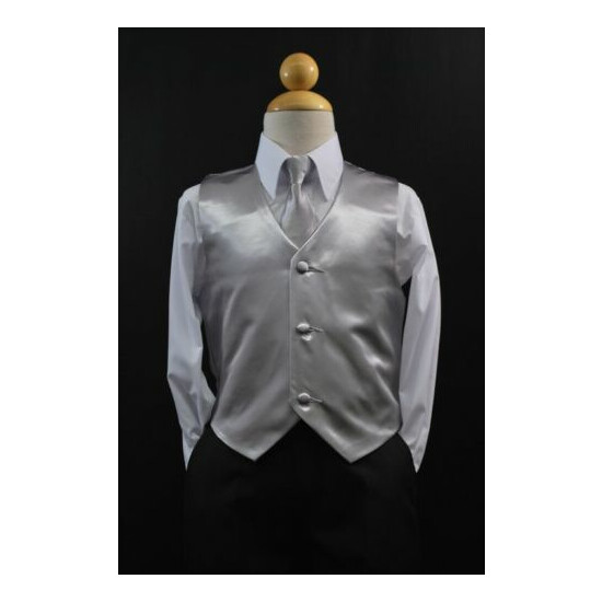 Boy Baby Toddler Kid Teen Formal Wedding Black Silver Suit Tuxedo 5pc Set S-20 image {3}