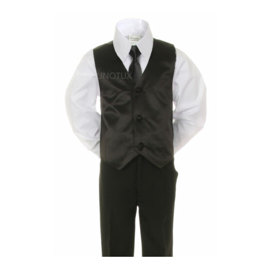 6pc Baby Toddler Boys Formal Wedding Black Suit Tuxedo + Extra Color Necktie S-7 image {3}