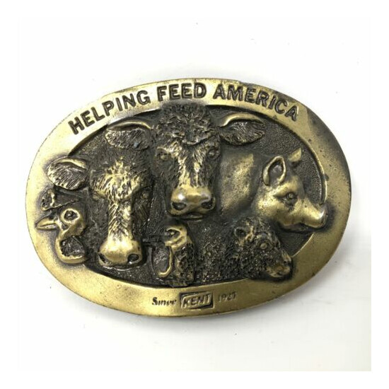 VTG Kent Feeds Helping Feed America Belt Buckle Lewis Buckles Animal Farmer image {1}