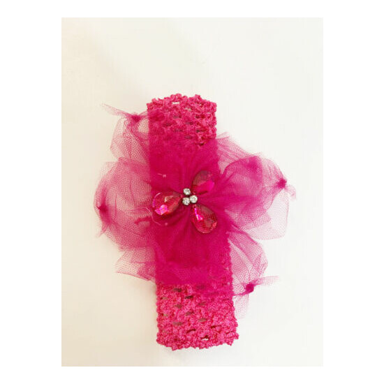 New Haute Baby Hot Pink Stretch Headband Jeweled Tulle Large Flower Infant Sizes image {1}