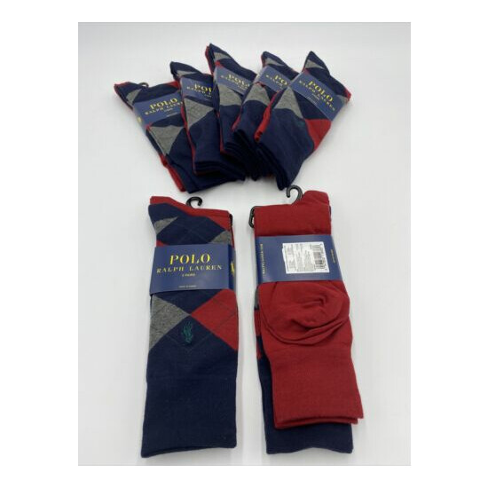New Polo Ralph Lauren Men's 2 Pack Argyle & Solid Logo Crew Socks, Size 10-13  image {2}