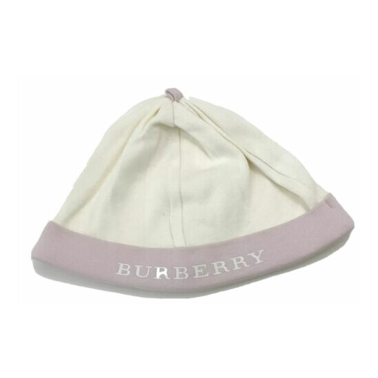 Burberry Baby Girls Hat/Beanie Logo Printed Ivory/Pink Size 9M. image {1}