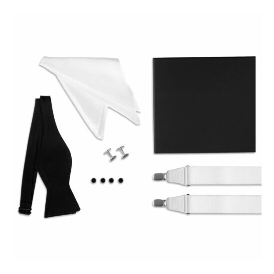 Tuxedo Set - White Suspenders, Cufflinks & Studs, Bow Tie, Pocket Square & Box image {1}