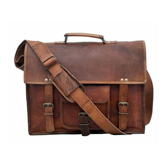 New Men's Real Leather Vintage Laptop Messenger Handmade Briefcase Bag Satchel image {1}