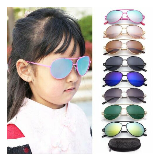 Aviator Sunglasses For Kids Boys Girls Baby Children Toddler Eye Glasses Case image {3}
