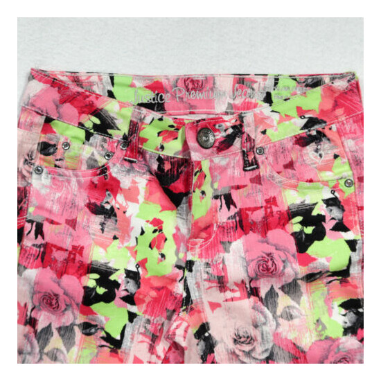 Justice Premium Jeans Girls Sz 14 Pink Floral Print Skinny Stretch Denim image {3}