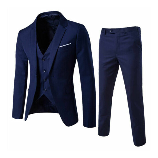 Mens 3-Piece Suit Notched Lapel One Button Slim Fit Formal Jacket Vest Pants Set image {2}